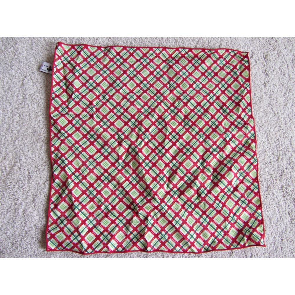 Beauxtied Silk Red White Picnic Plaid Head Scarf Wrap 14x14 Square Accessory